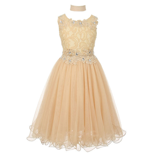 Lace Mesh Rhinestone Wired Flower Girl Dress 4-20 - SophiasStyle.com